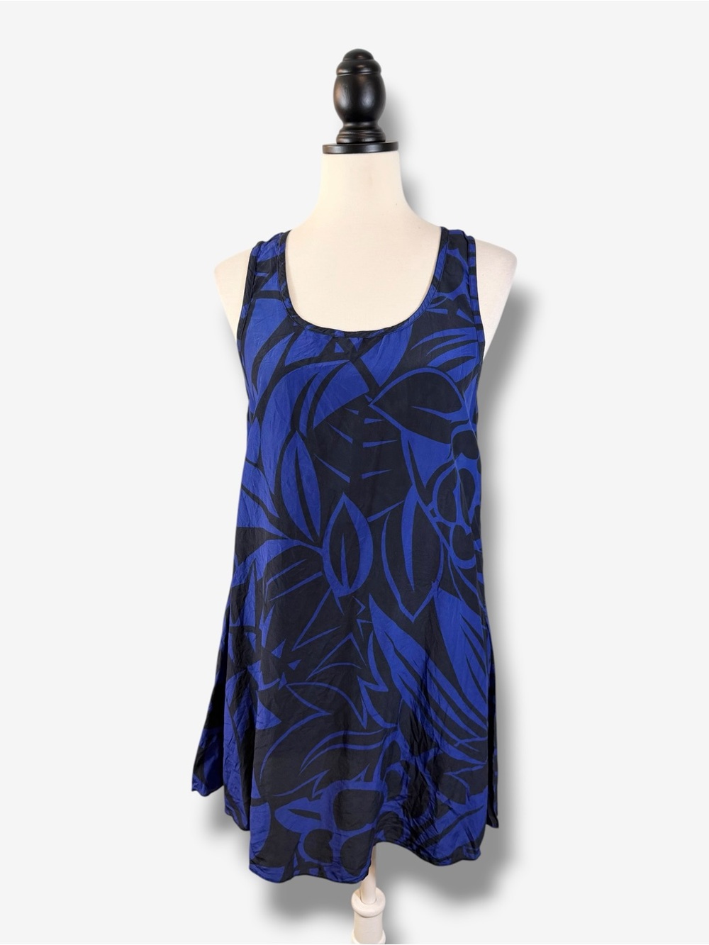 Vintage Michael Kors Silk Tunic Top Size S Made in USA Blue Black Floral Print